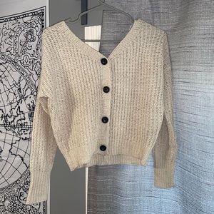 Button down cream cardigan cropped sweater